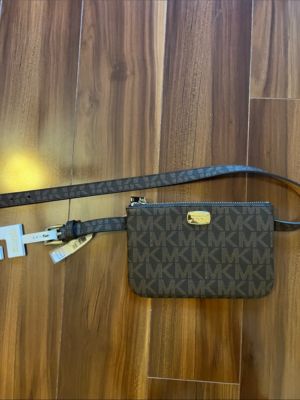 Michael Kors Chocolate Brown MK Logo Crossbody Belt Bag with Gold Hardware